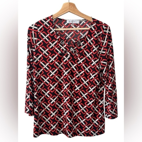 Kasper 3/4 sleeves red and black blouse Size Medium - Picture 1 of 9